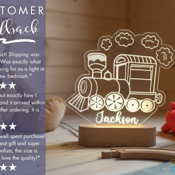 Train Custom Name Light • Personalized LED Cloud Decor • Baby Gift - Picture 7 of 8